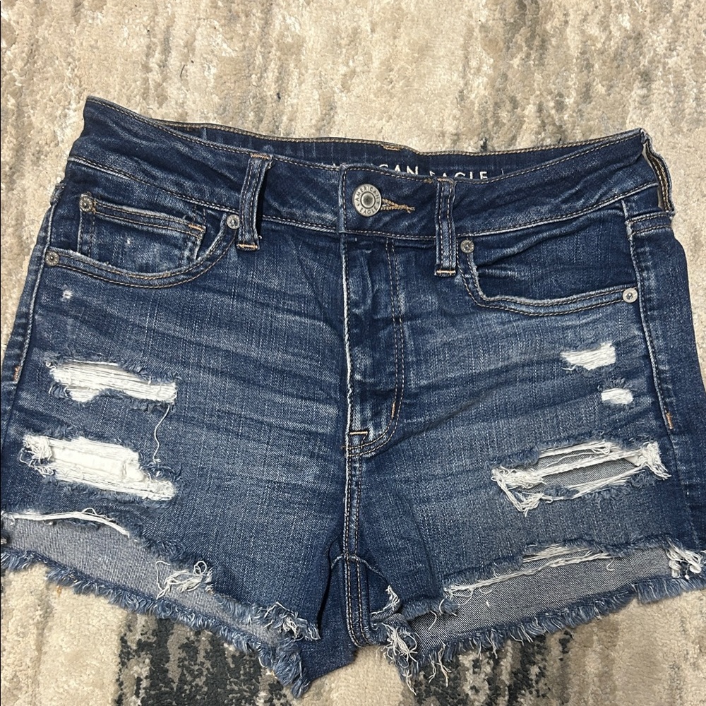 American Eagle Outfitters Women's Ripped Jean Shorts - Dark Blue Size 8